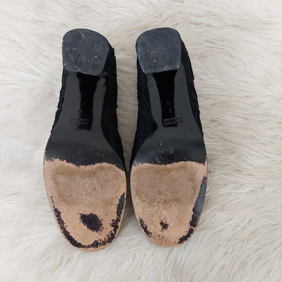 YSL Yves Saint Laurent Sz 8 M Vintage Black Embroidered Floral Chunky Heel Pumps - Picture 8 of 10